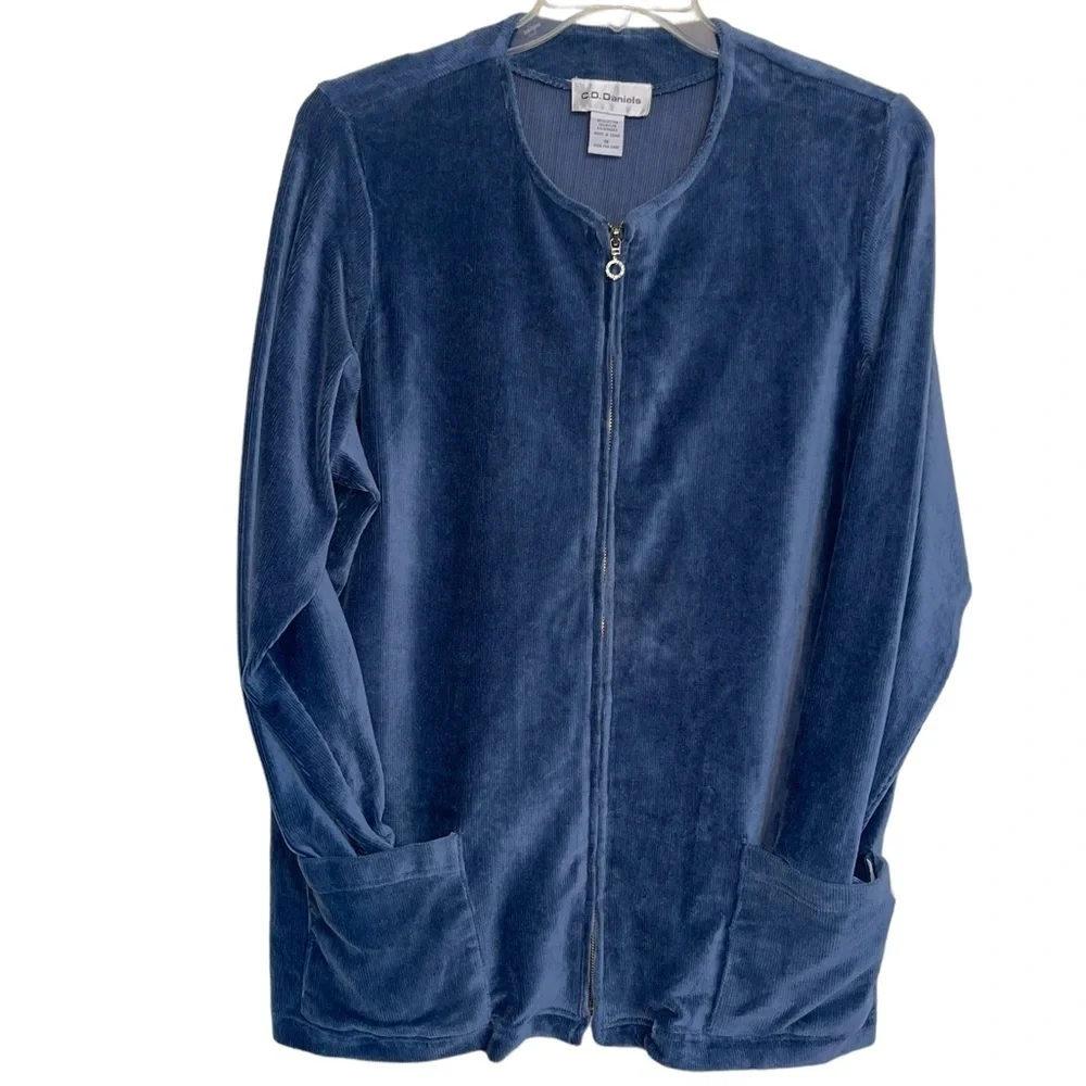 NWT C D  Daniels full zip, long sleeve velour jacket. Size 1X Teal Blue color. - Picture 3 of 7